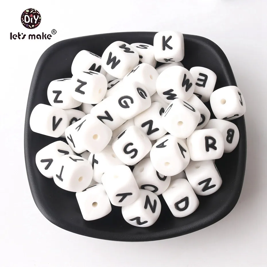 Let's Make Silicone Alphabet Letter Beads 10mm 50pc BPA Fress Silicone Teether DIY Teething Necklace Beads Nursing Pendant