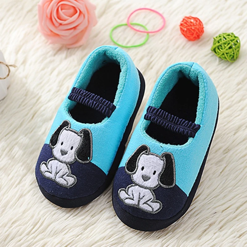 Fashion Toddler Boy Slippers Indoor Winter Cartoon Puppy Dog Plush Warm Kid House Footwear Soft Rubber Sole Home Shoes Baby Item