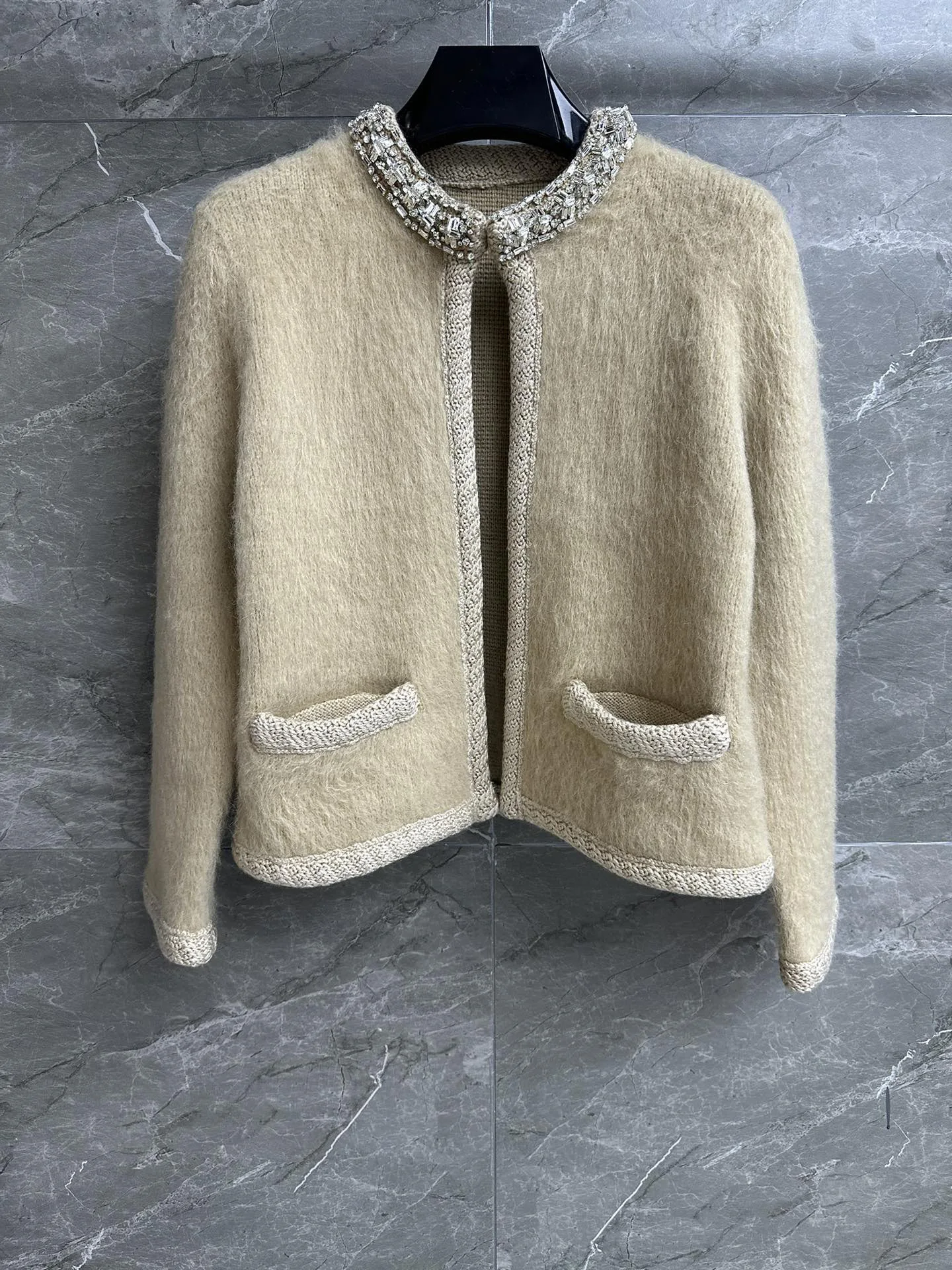 Women's Clothing Slimming Diamond Collar Mohair Cardigan 0119