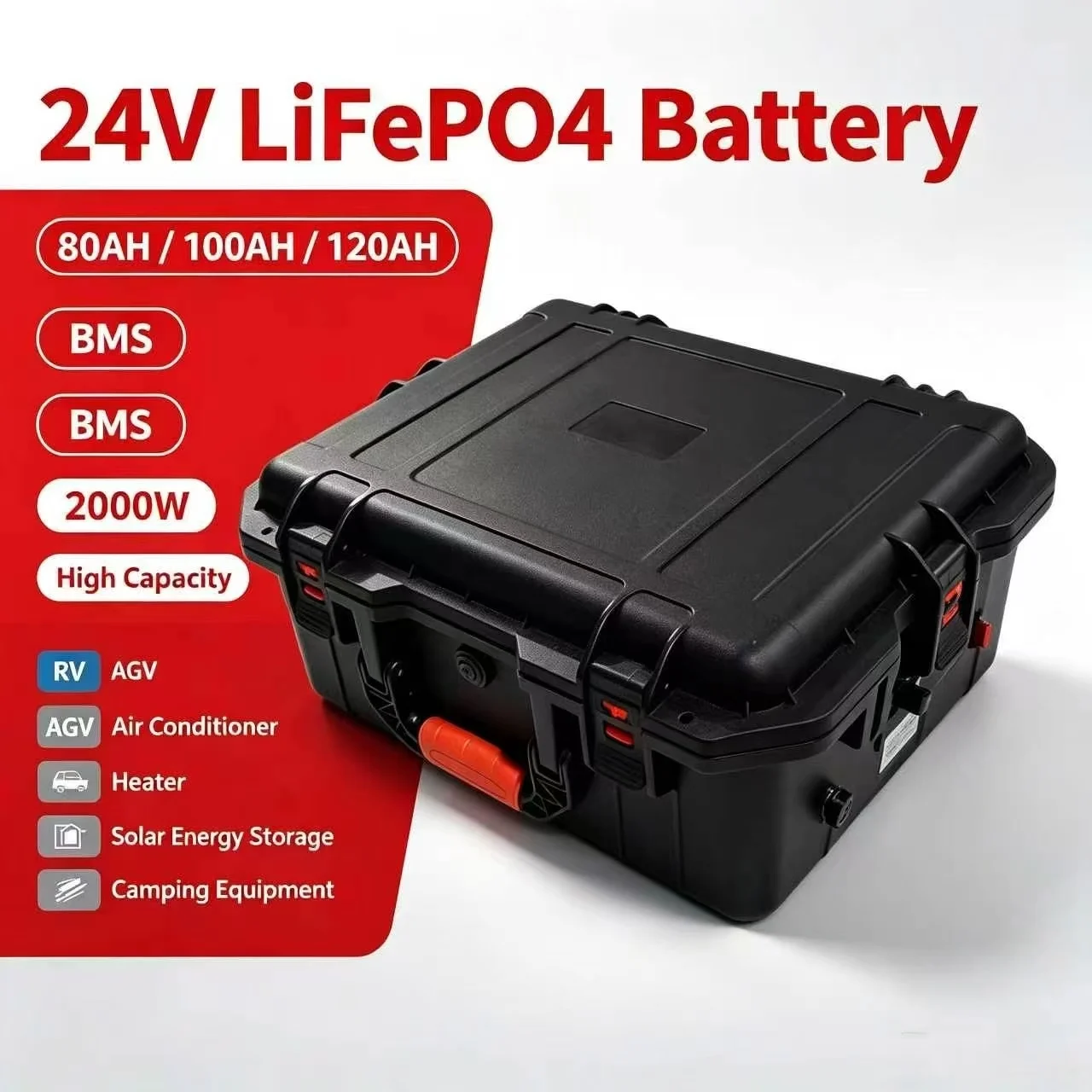 24v 80AH 100AH ​​120AH LiFePO4 Battery BMS 2000W for RV AGV Air Conditioner Heater Solar Energy Storage Camping Equipment