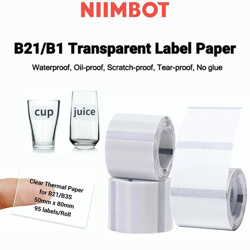 

3 Rolls Of Niimbot Color Synthetic Sticker Roll For Portable Label Printer B1 B21 B3S Model Waterproof Transparent Clear Paper