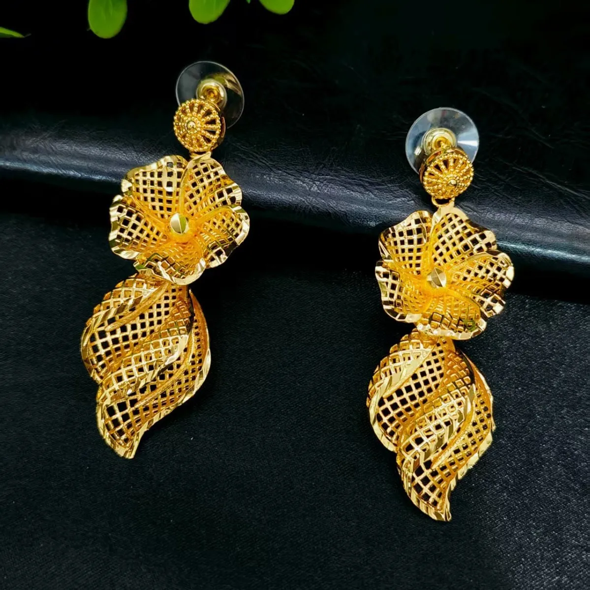 Luxury 24K 9999 Pure Gold real gold Dubai Luxury Necklace Earrings Two-Piece Bridal Wedding Necklace view 4