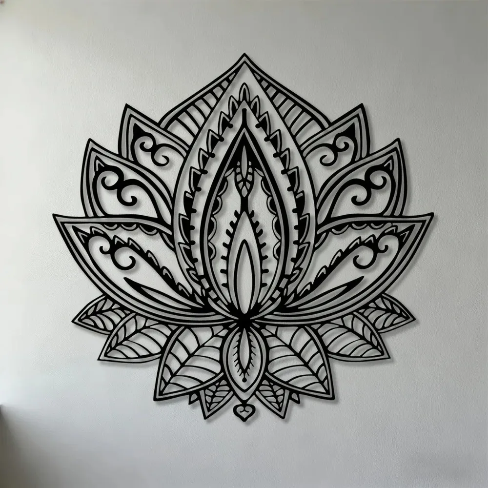 2D Flache Mandala Lotus Metall-Wandkunst, Elegante Eisen-Dekoration für Wohnzimmer Schlafzimmer Yoga-Studio
