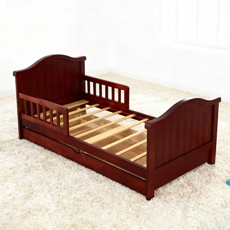 Modern Kids Floor Toddler Bed Frame Beds Solid Wood Children Bed with Storage for 3-8 Years