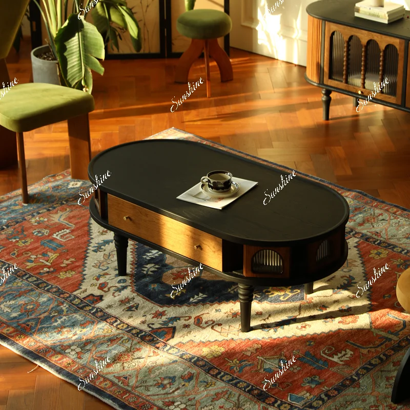 Retro oval small apartment cherry wood living room home multi-functional side few