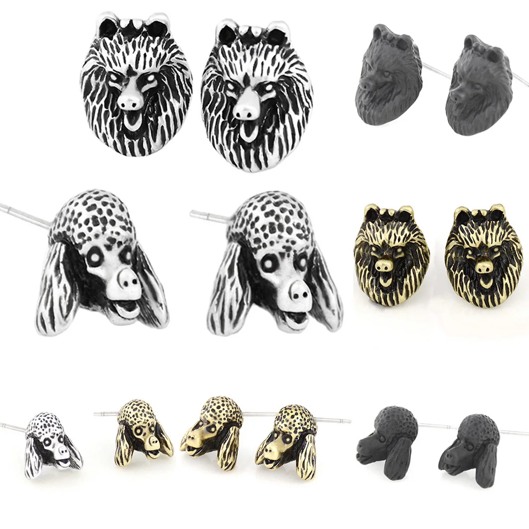 Vintage Cute Black Tiny French Bulldog & Pug & Poodle & Welsh Corgi & Dachshund Stud Earrings Cool Animal Dog Earrings for Women