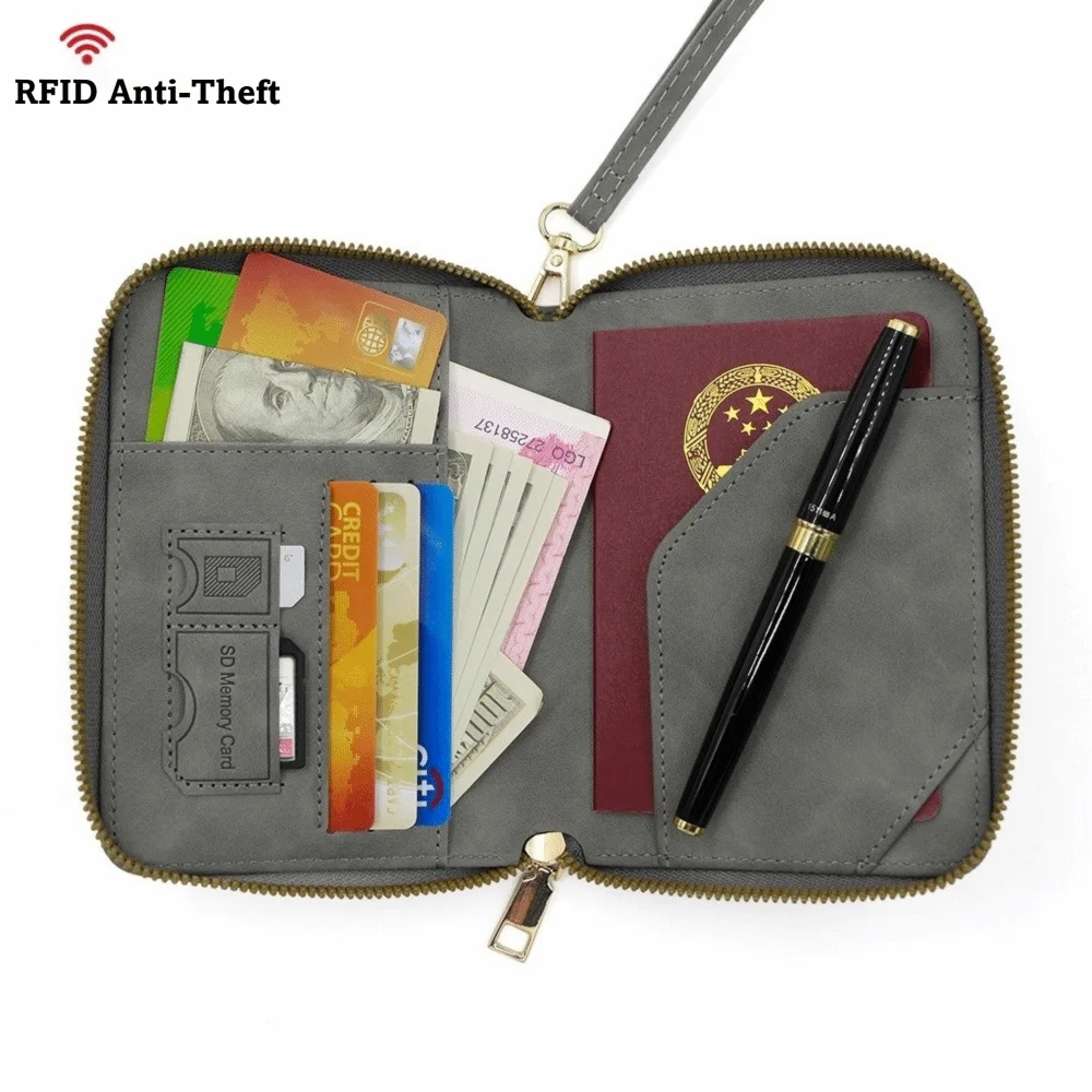Multifunktionale PU-RFID-Passhülle Anti-Magnetisch Einfarbiger Passhalter mit Reißverschluss Münzbörse Unisex – Detail 2