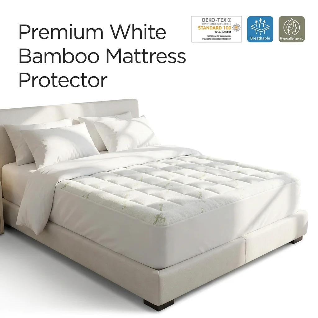 Premium Green Bamboo Mattress Protector Fitted Style with 45cm Extra Deep Pocket for Cooling Sleep Quilted Mattress Topper