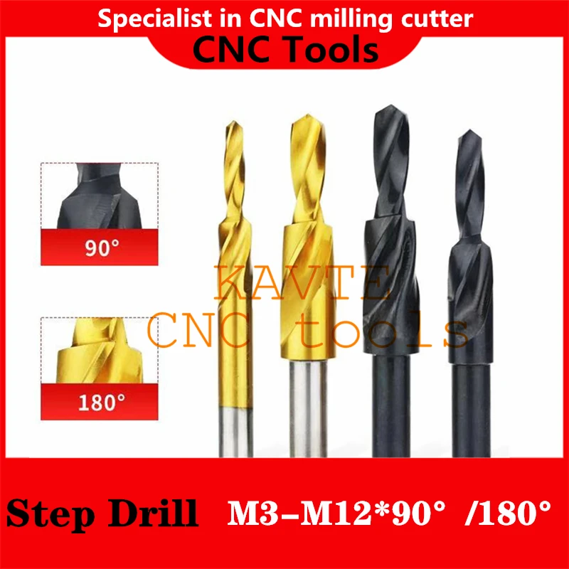 1PCS Counterbore Twist Step Drill 90/180 Degree Cobalt-containing HSS M3 M4 M5 M6 M8 M10 M12 Metal Drilling Chamfer Step Drill