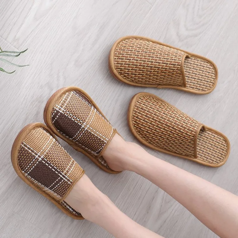 Rattan Linen Slippers Bamboo Sandals Woven Summer Women\'s Shoes Eco-friendly Foot Beach Unisex Indoor Floor Slides Spring Autumn