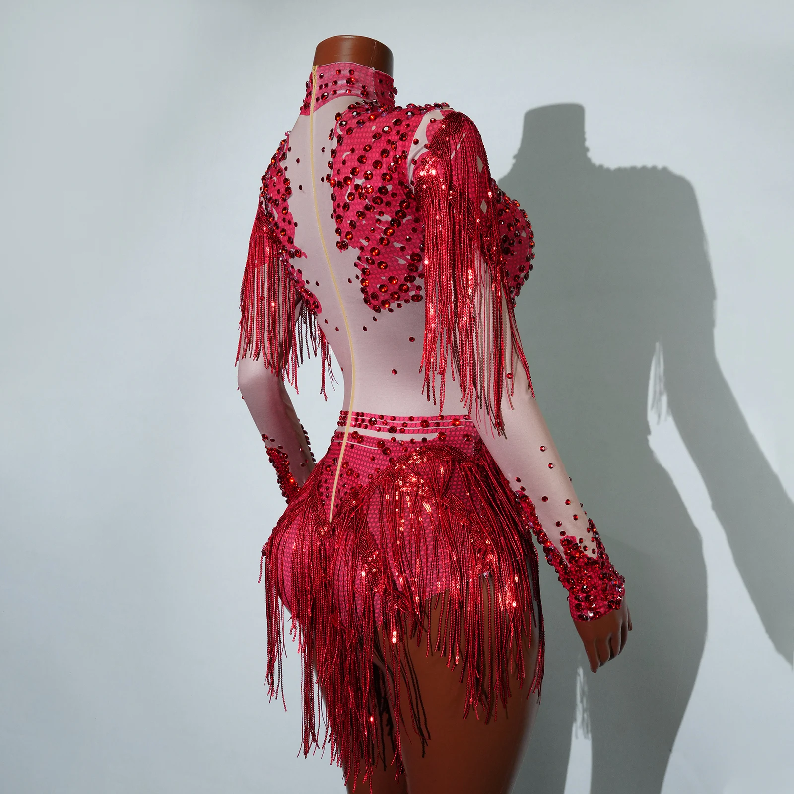 Strass borla bodysuit feminino brilho lantejoulas gogo traje palco dançarino desempenho festa de aniversário clube wear