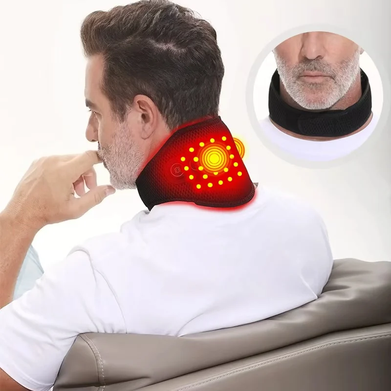 

Массажный пояс с красным светом и подогревом, бандаж для шеи, горячий компресс при болях и скованности в шее, при шейном спондилезе, регулируемый, 3 режима