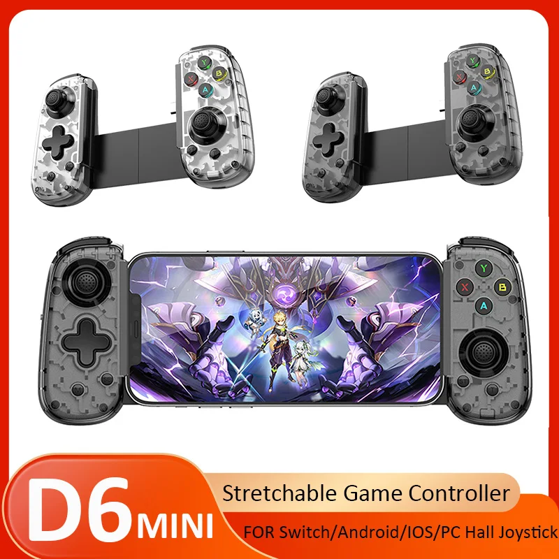 

NEW D6Mini Stretchable Game Controller with Hall Trigger Vibration Joystick For Switch/Android/IOS/PC Foldable Type-C Gamepad
