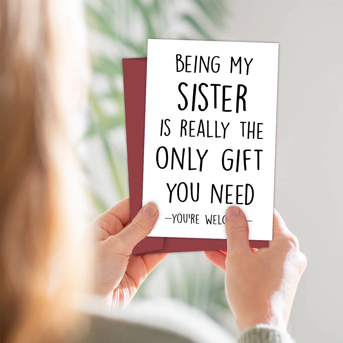 1 Stück humorvolle Geburtstagsgrußkarte für Schwester, lustige Geburtstagskarte für Schwester, Schwester-Geschenkkarte, personalisierte Karte mit Umschlägen – Detail 7