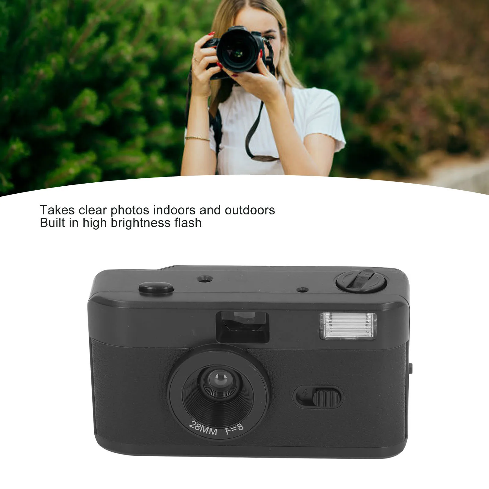 كاميرا فيلم كلاسيكية 35 مللي متر كاميرا فيلم قابلة لإعادة الاستخدام كاميرا عتيقة خفيفة الوزن مدمجة في فلاش مع عدسة 28 مللي متر F/8 سرعة مصراع 1/120s #4