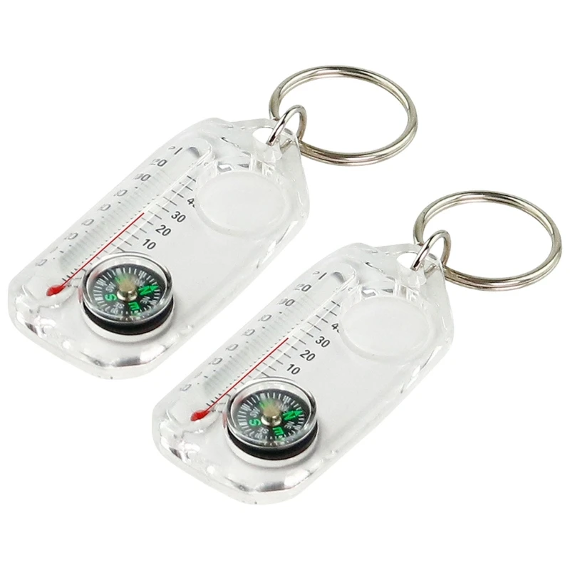 

2Pcs/Set Small Thermometers Compasses Pendents Keychain for Outdoor Sport Hiking Camping Survival Gadgets