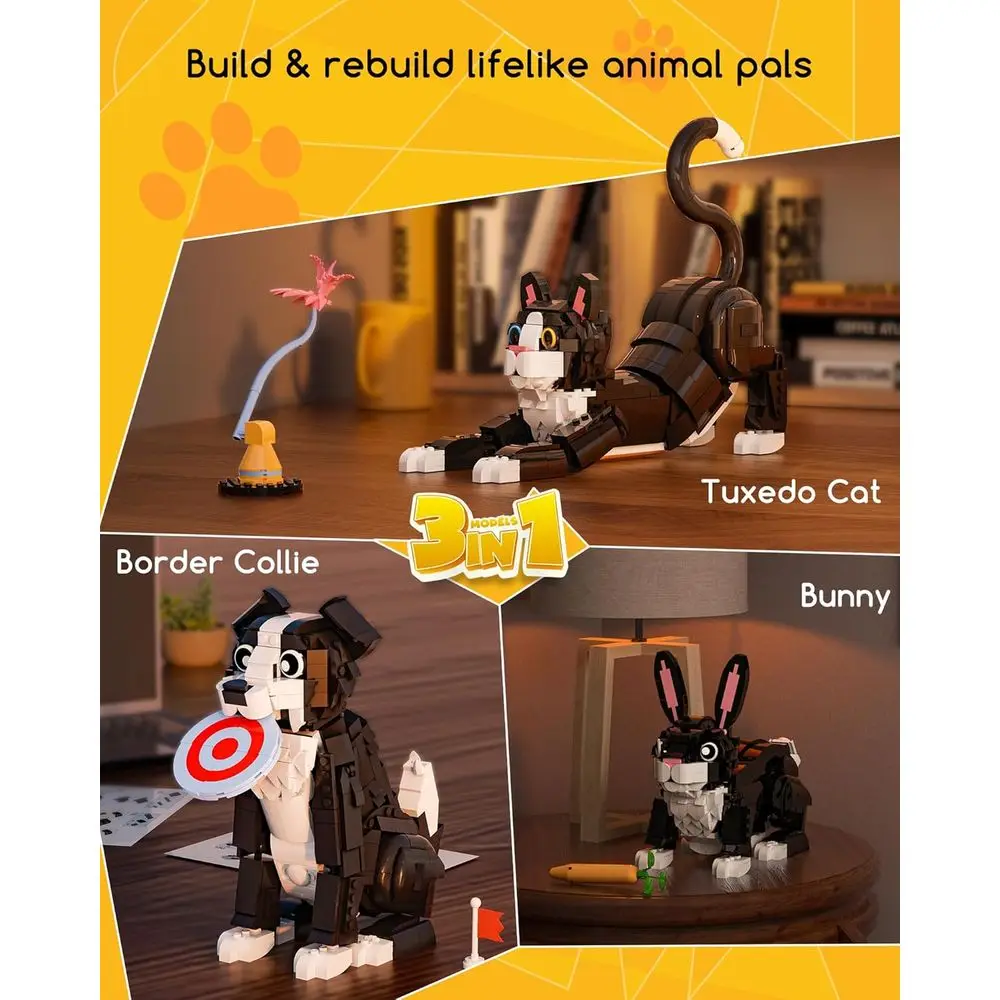 3-in-1-Tier-Smoking-Bauset: Zusammenbauen in Katze, Hund oder Kaninchen – Lernspielzeug für Kinder ab 6 Jahren