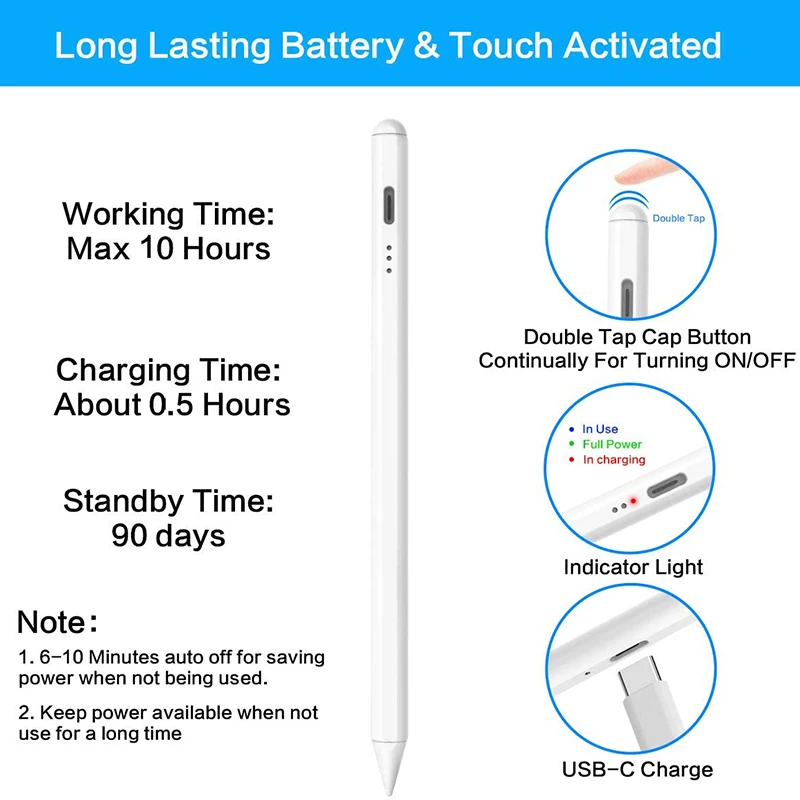 قلم تصميم رقمي قابل لإعادة الشحن لآبل آي باد ، قلم قلم قلم لأيباد برو ، ميني ، هواء ، أيفون ، شاشة تعمل باللمس بالسعة ، هاتف لوحي