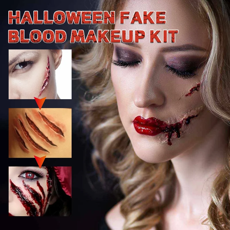 Halloween Fake Blood Cream Spray Kit Realistic Horror Special Effects Makeup Set Costume Party Cosplay Halloween Makeup