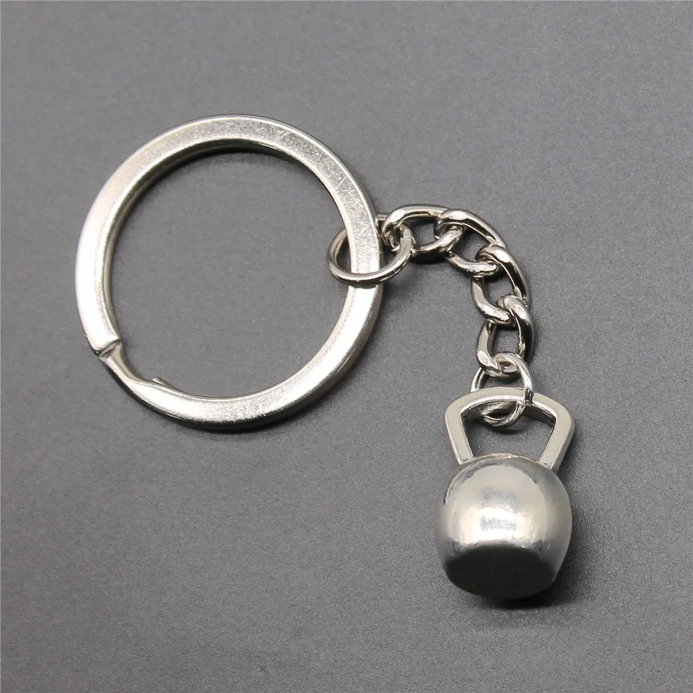 DIY Metal Keychain Holder Antique Silver Color 18x11x11mm Kettle Bell Pendant Keyring Souvenirs Gift