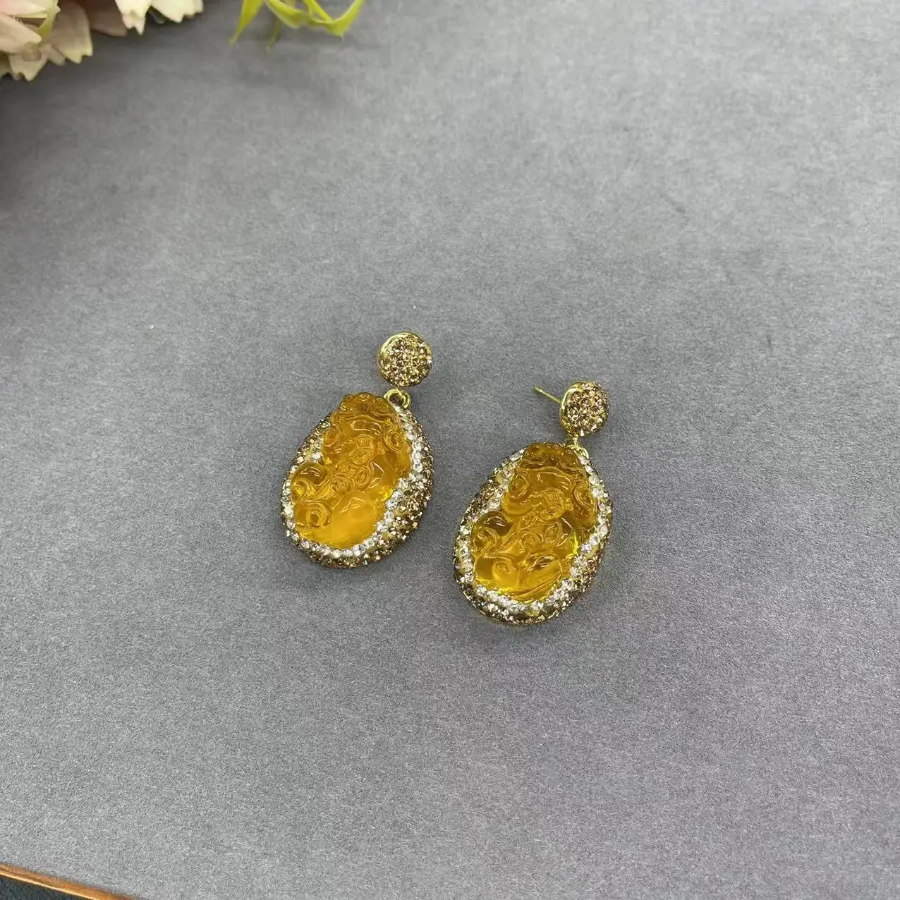 

Комплект ювелирных изделий с цитрином для женщин, барочный жемчуг, кристалл, инкрустированный кулон, ожерелье, серьги, кольца, браслет, очаровательный модный подарок