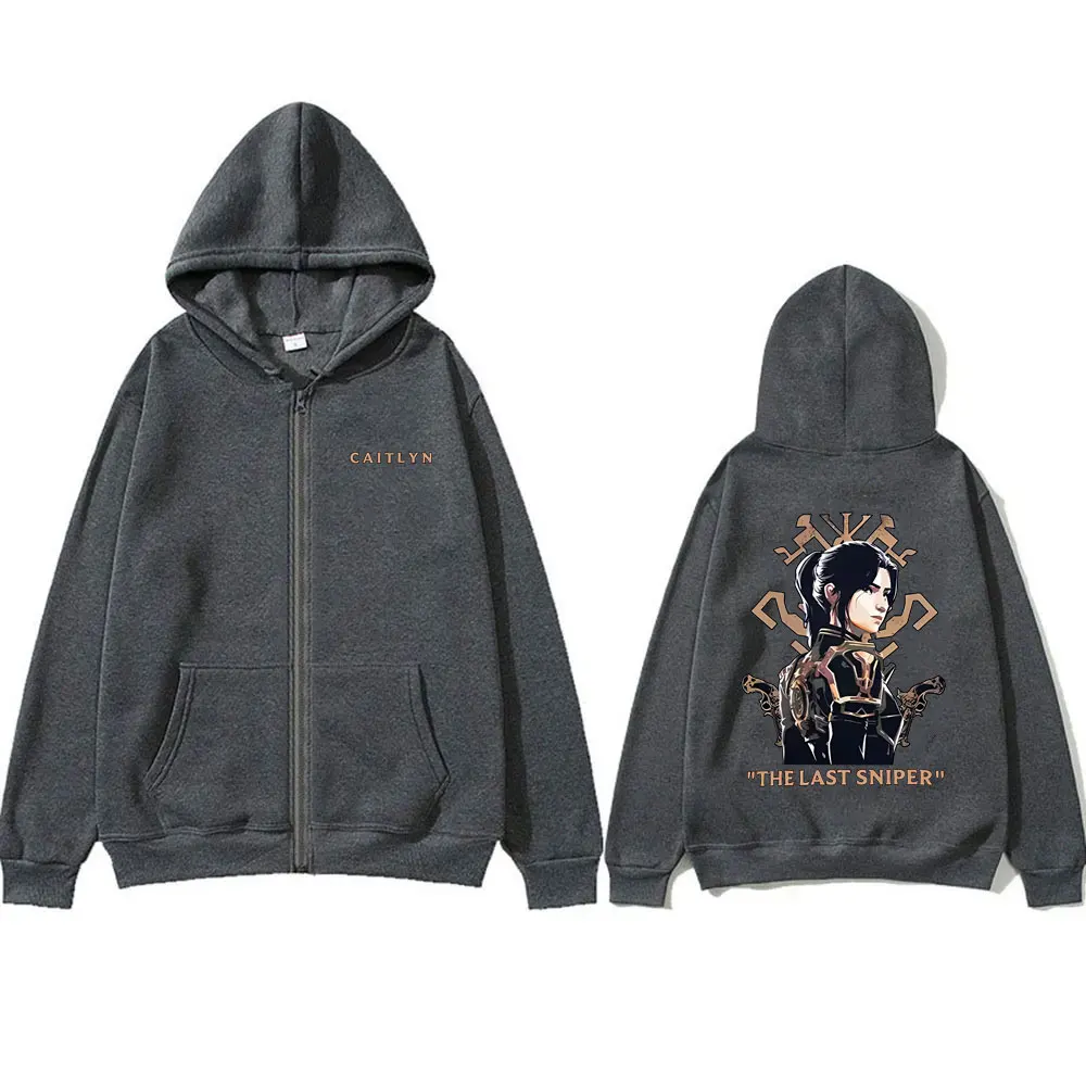 Anime Caitlyn Kiramman The Last Sniper Zipper Hoodie Male Otaku Game Fan Zip Up Jacket Men Women Cotton Oversized Zip Up Hoodies