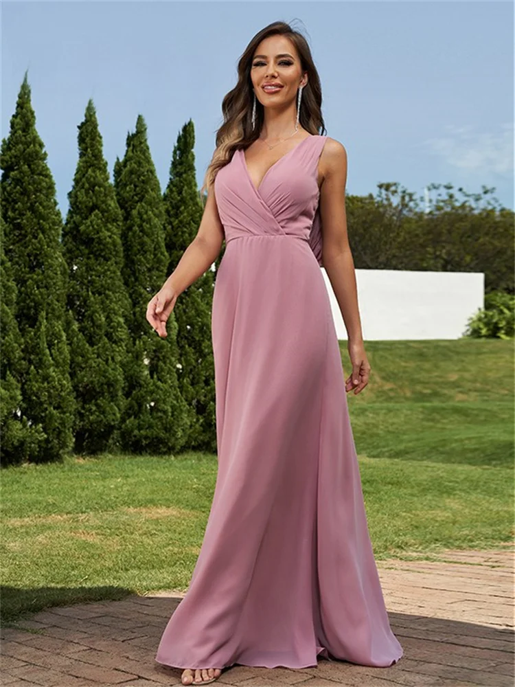 Vestido de dama de honra linha A feminino, sem mangas, até o chão, Tule, Convidada elegante do casamento, Vestidos de festa, Elegante, 2022