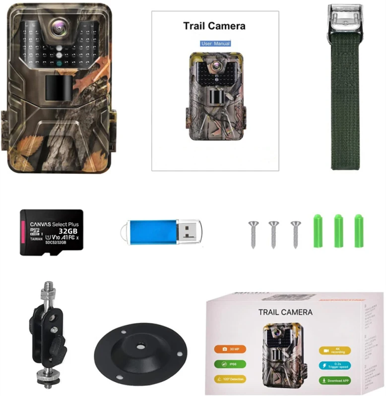 Caméra de piste extérieure étanche sans lueur, caméra de piège de surveillance, vision nocturne, portée de détection 120, IP66, 2K, 36MP