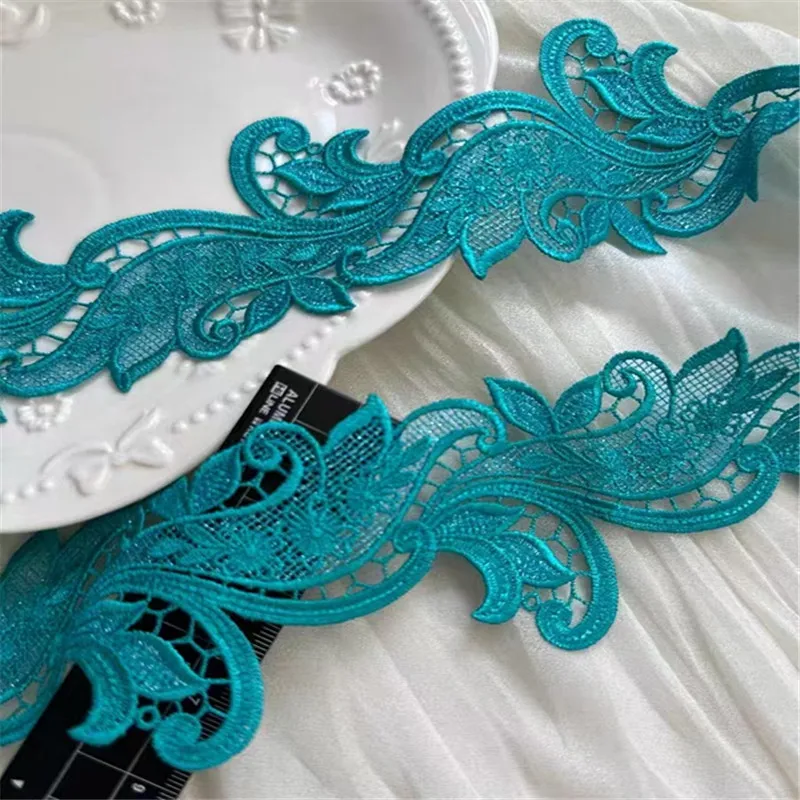 16Yards/lot 7cm Wide  Green Soft Shiny Flower Embroidery  Lace Trim For Garments And Wedding