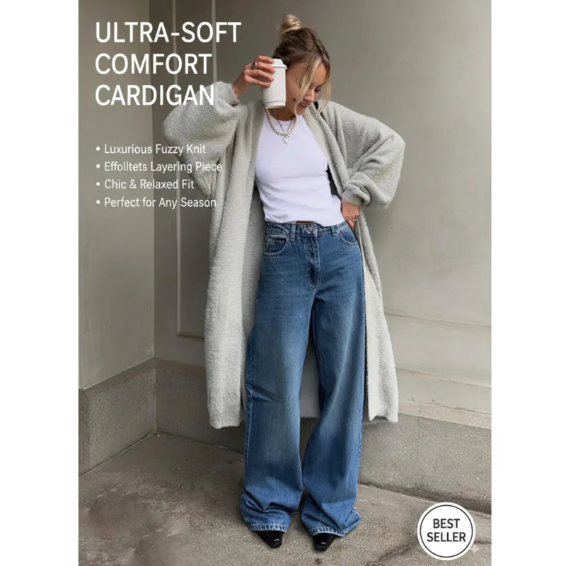 

Модный женский уютный кардиган большого размера, мягкая вязаная верхняя одежда с длинным рукавом и открытой передней частью, повседневный свободный крой, осенне-зимний многослойный свитер