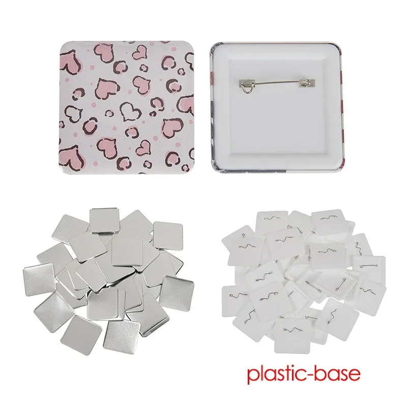 100Set Square Badge Making Parts 50x50mm for Square Button Maker DIY Making Badge Pins Metal Cover + Plastic Base Consumables