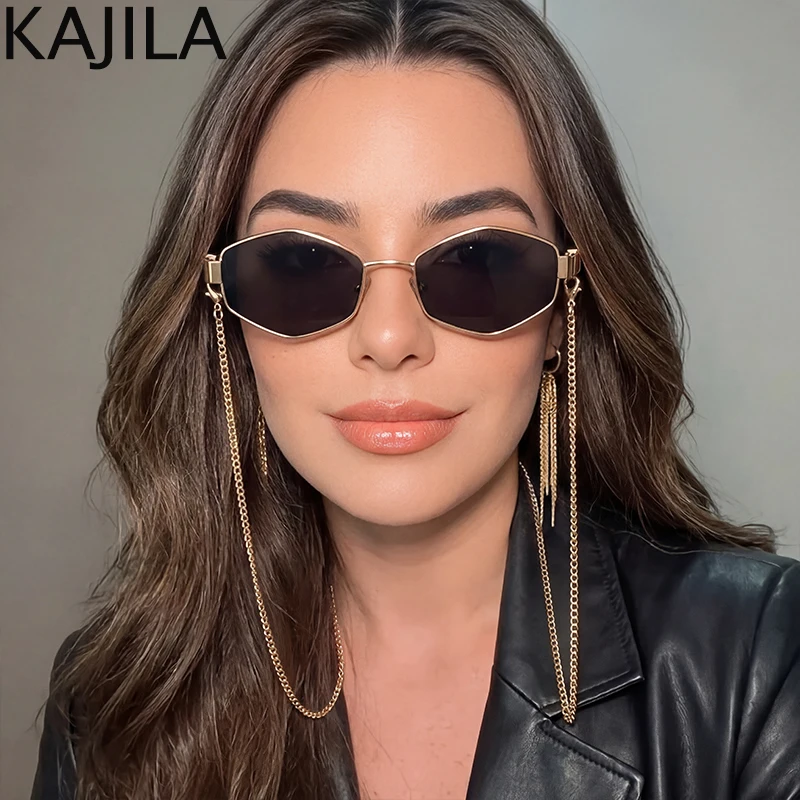 Sexy Small Frame Hexagon Sunglasses Women With Chain 2026 Luxury Brand Designer Punk Sun Glasses For Ladies Shades Gafas De Sol