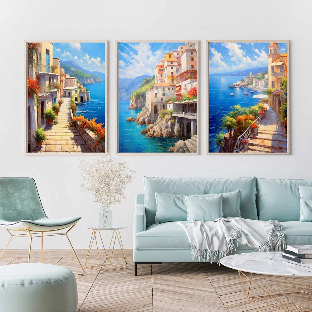 Amalfi Coast Travel Print Italy Poster Mediterranean Art Travel Beach Canavs Painting Nordic Living Room House Decor Pictures