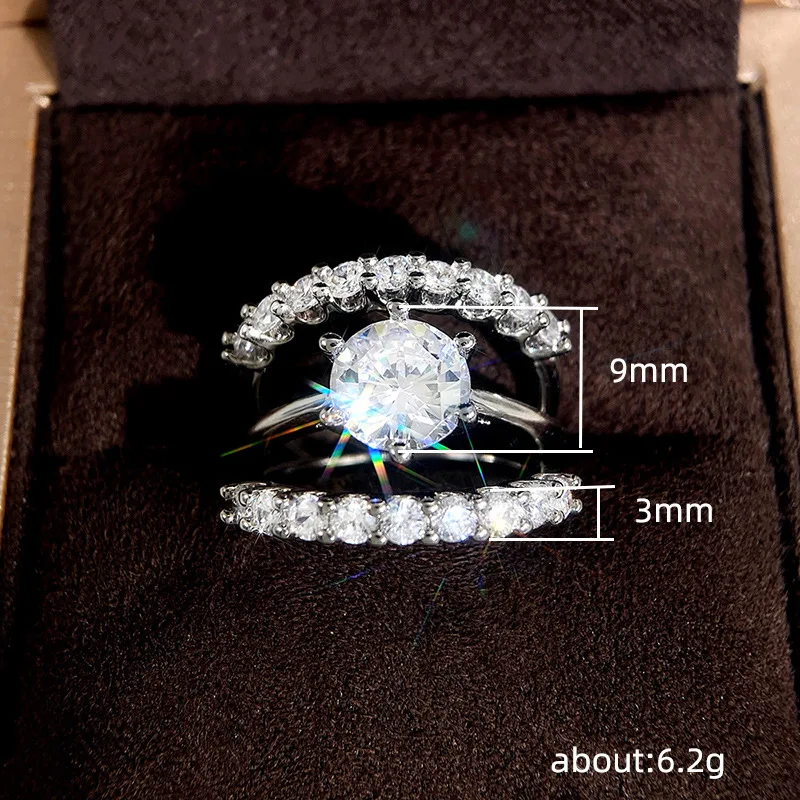 

Apaison New Arrival Wedding 3 Piece Set Rings for Women Luxury High Carbon Diamond 925 Sterling Silver Ring Female Jewelry