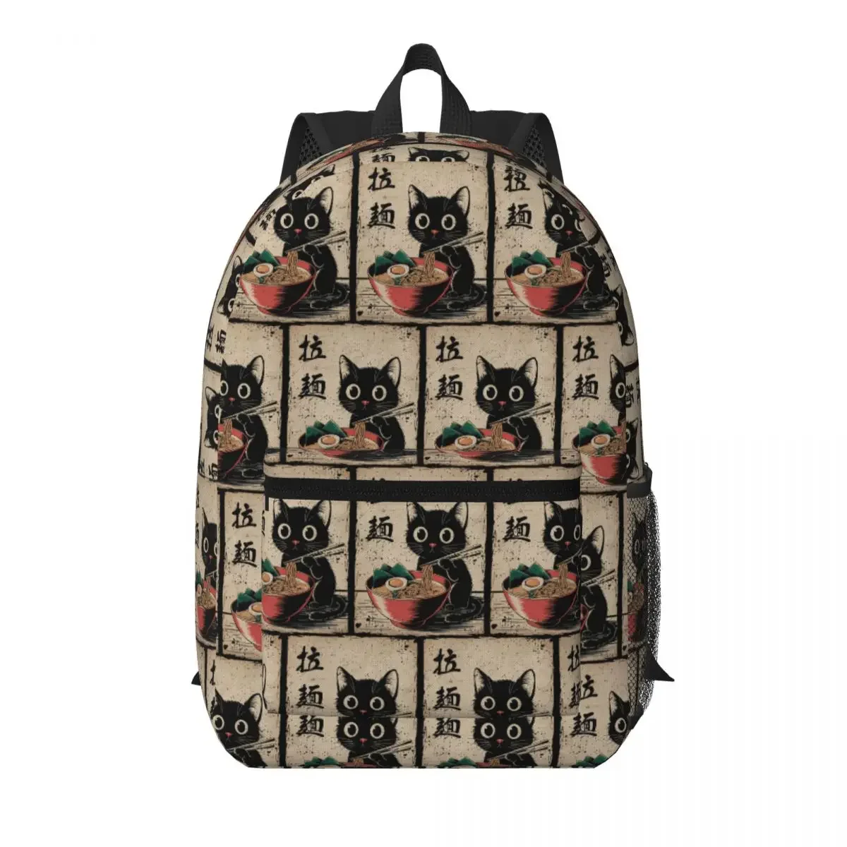 Japanese Cat Eating Ramen Student Backpack School Bag Hiking Travel Daypack for Boys Girls Bookbag Shoulder Bags