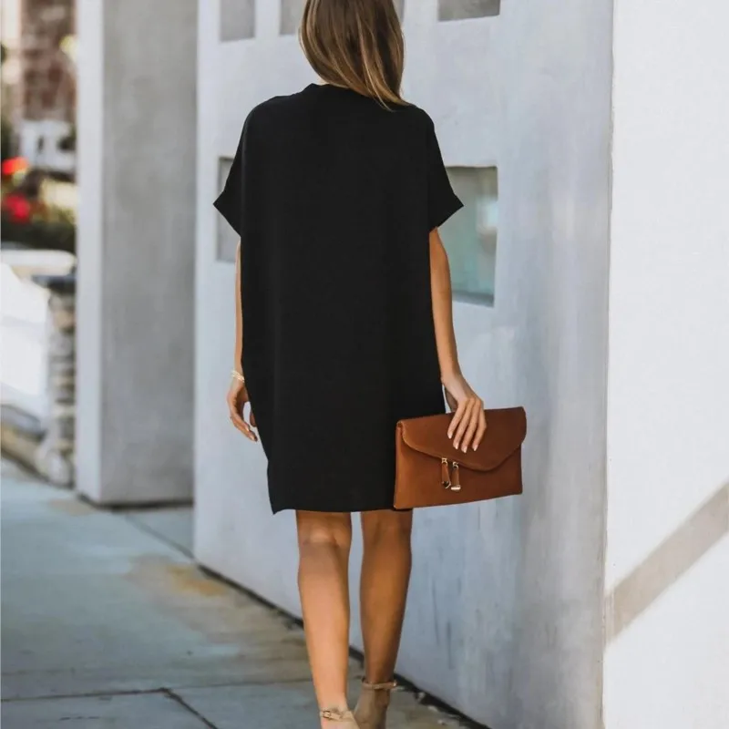 Abito da donna ampio con scollo a V e maniche corte in tinta unita, abbigliamento alla moda, abito da festa estivo femminile