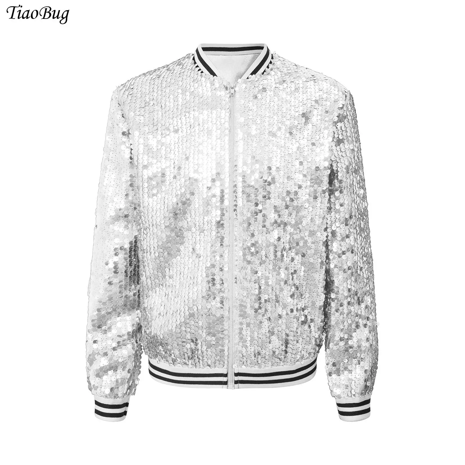 

Girls Shiny Sequins Hip Hop Jazz Dance Outerwear Long Sleeve Baseball Jackets Zipper Coat Carnivals Bomber Jackets Streetwear