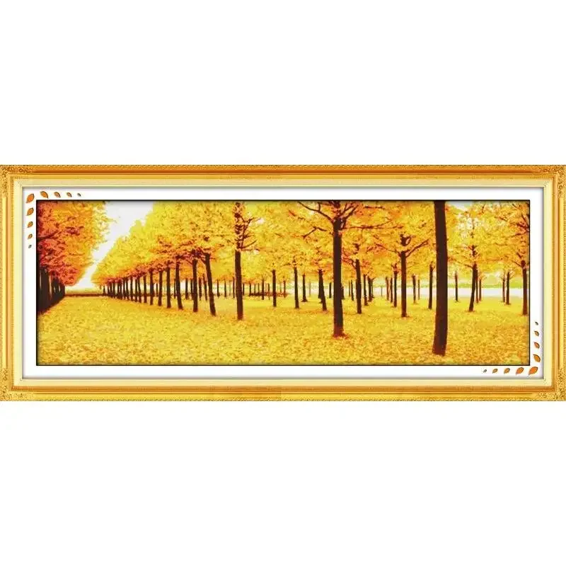 Joy Sunday News Printedd Cross Stitch Kit,  Easy Pattern With Aida and DMC Threads  Stamped Fabric Embroidery Set-Golden Autumn(