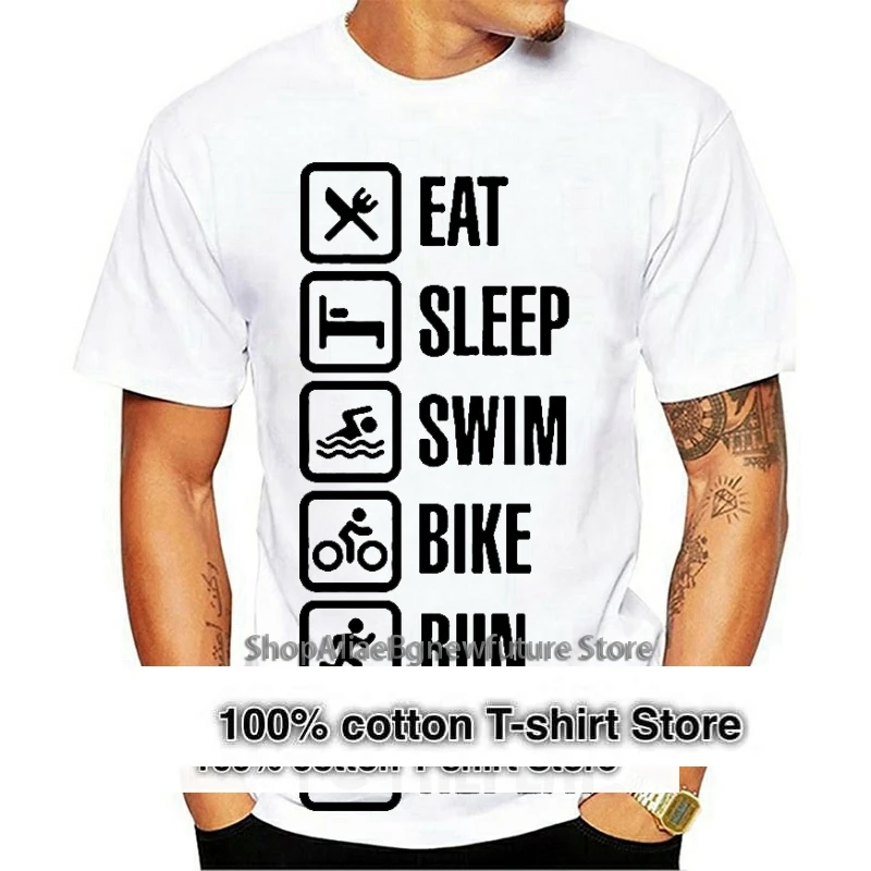 Designing Casual Eat sleep swim bike run repeat - triathlon t shirt men and women Formal men's tshirts Crew Neck slogan HipHop