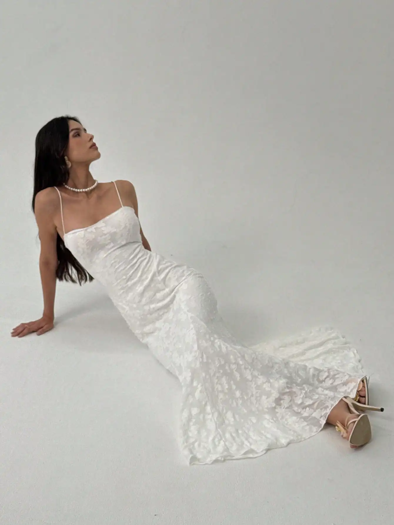 

White Lace Mermaid Dress with Spaghetti Straps for Wedding or Holiday