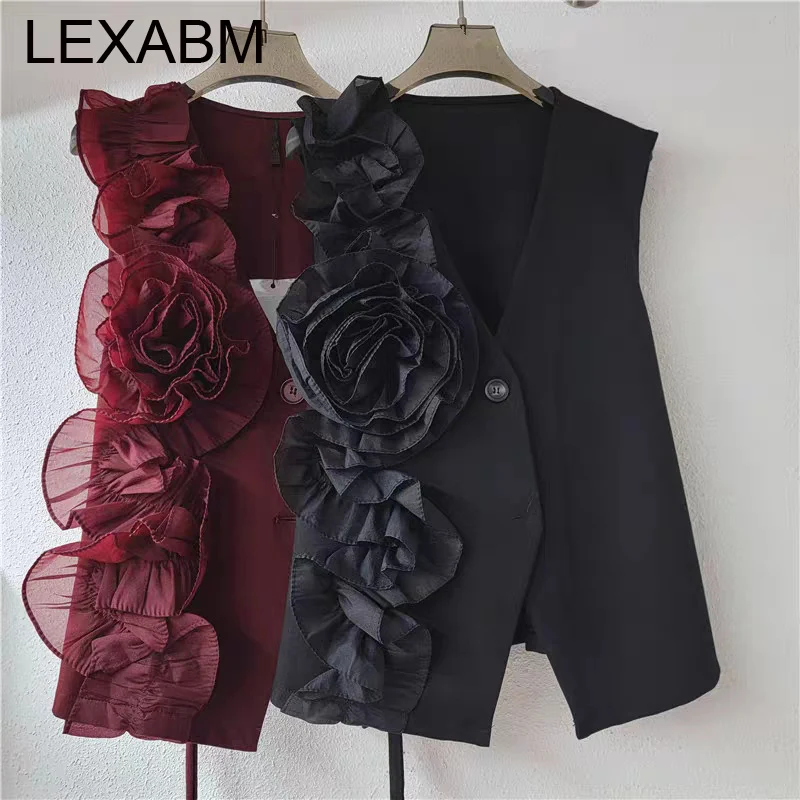 

Three Dimensional Flowers Vest Woman 2025 Tops Y2k Spring Summer Waistcoat Fashion Solid Button Vest Coat Streetwear