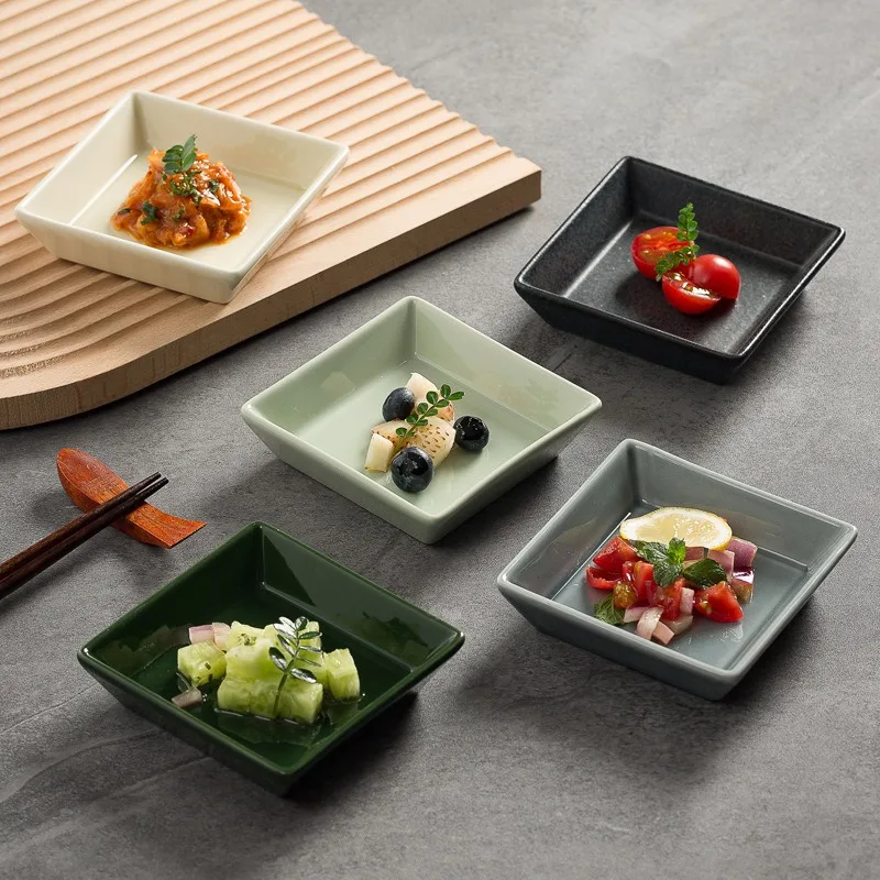 Plato Cuadrado Japonés de Cerámica para Condimentos, Creativo Plato para Salsa de Soja, Wasabi, Chile, Salsas, Vajilla para el Hogar y la Cocina