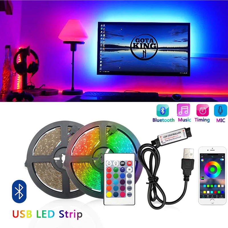 USB LED 스트립 조명, RGB 5050 2835 TV 배경 조명, 홈 데코 페어리 LED 조명, 블루투스 1M, 2M, 5M, 10M, 15M, 20M, 30M, 5V