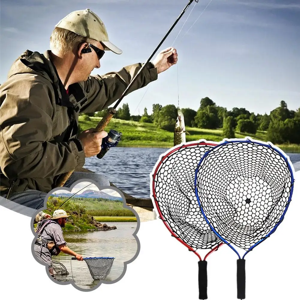 Portable Fishing Net Silicone Fish Landing Net EVA Handle Tools Bracket Nets Aluminum Fishing Grip