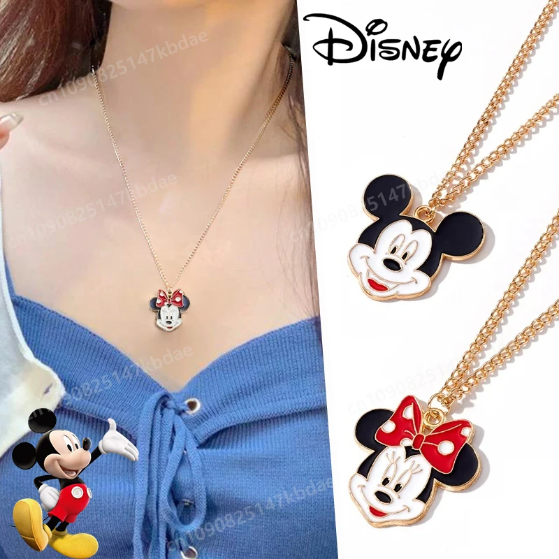 Disney Mickey& Minnie Necklace Classic Cartoon Figure Head Image Pendents Accessories for Women Couple Jewelry Birthday Kid Gift