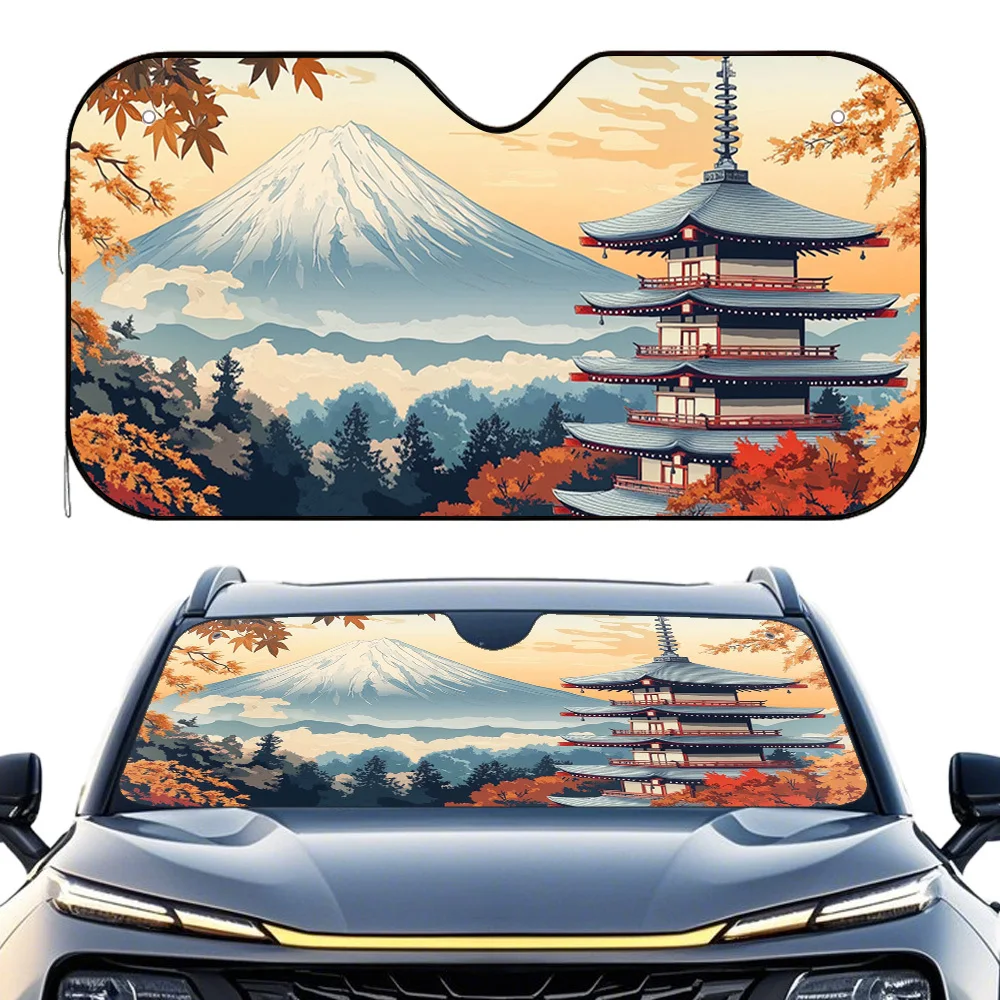 1pc A Pagoda And Mountain Landscape Car Sunshade, Crucial For Navigating Side Streets And Everyday Activities, Improves Comfort