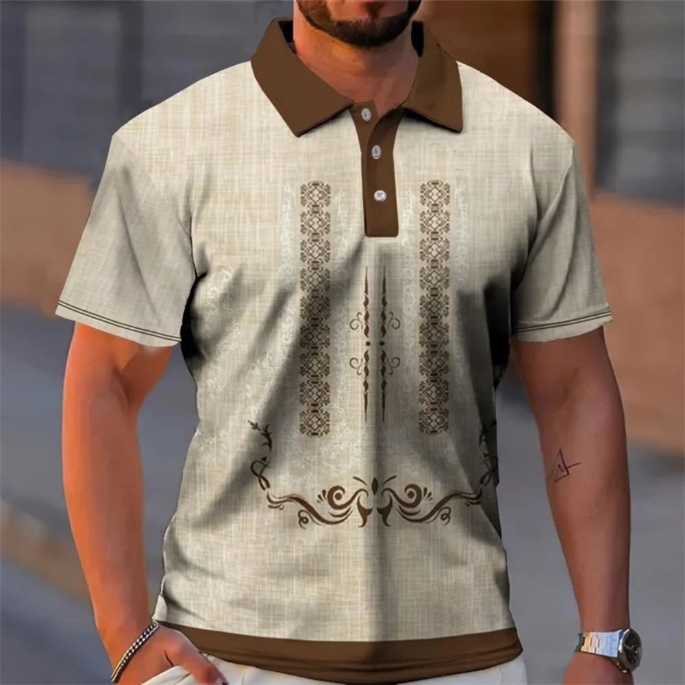 

Vintage Ethnic Pattern 3D Print Polo Shirt For Men Clothing Casual Short Sleeve Tee Summer Lapel Top Oversized T-Shirt Clothing