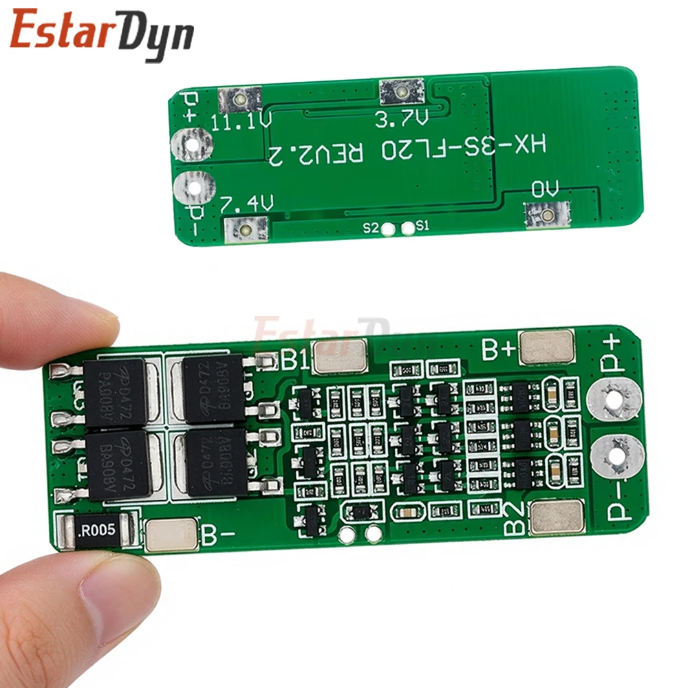 Estardyn 3S 20A 12.6V Li-ion Battery BMS Protection PCB Board for 18650 Lipo Cell Drill Motor DIY Battery Pack 64x20x3.4mm