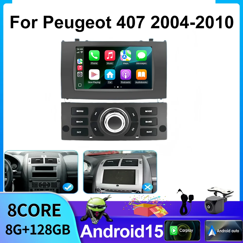 

7inch Car Multimedia Radio for Peugeot 407 2004-2010 with Car AndroidAuto GPS Navigation Video Player Stereo Carplay