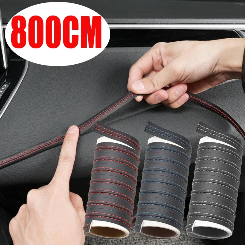 8m Car Interior Self-adhesive Moulding Trim Auto Styling Dashboard Door PU Leather Decoration Line DIY Braid Strip Decoration